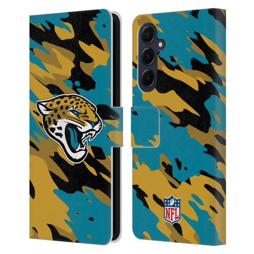 NFL Jacksonville Jaguars Logo Camou Leather Book Wallet Case Cover For Samsung Galaxy A55 5G