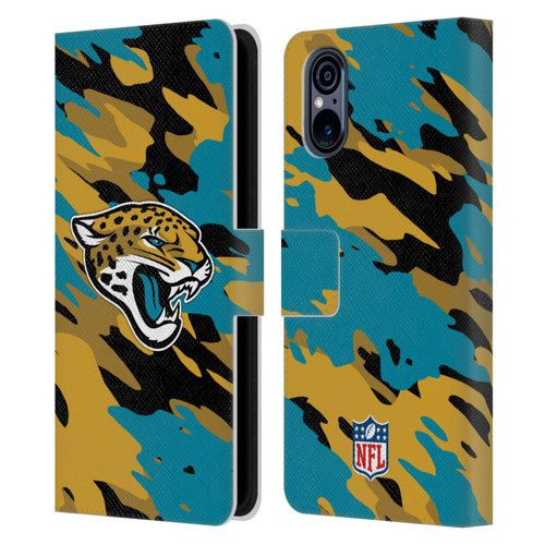 NFL Jacksonville Jaguars Logo Camou Leather Book Wallet Case Cover For Sony Xperia 5 V 5G