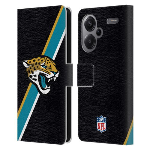 NFL Jacksonville Jaguars Logo Stripes Leather Book Wallet Case Cover For Xiaomi Redmi Note 13 Pro Plus 5G