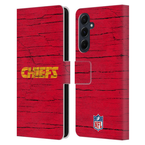 NFL Kansas City Chiefs Logo Distressed Look Leather Book Wallet Case Cover For Samsung Galaxy A55 5G