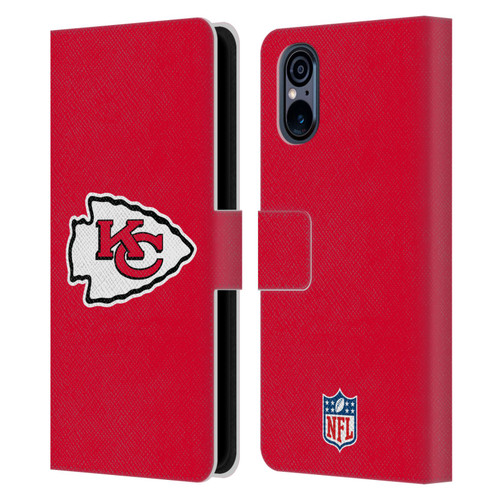 NFL Kansas City Chiefs Logo Plain Leather Book Wallet Case Cover For Sony Xperia 5 V 5G