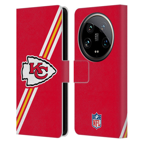 NFL Kansas City Chiefs Logo Stripes Leather Book Wallet Case Cover For Xiaomi 14 Ultra