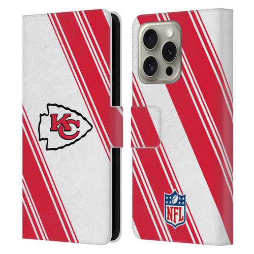 NFL Kansas City Chiefs Artwork Stripes Leather Book Wallet Case Cover For Apple iPhone 16 Pro