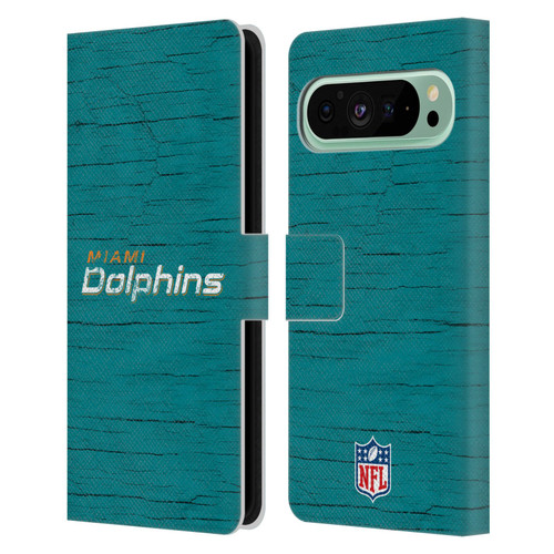NFL Miami Dolphins Logo Distressed Look Leather Book Wallet Case Cover For Google Pixel 9 Pro XL
