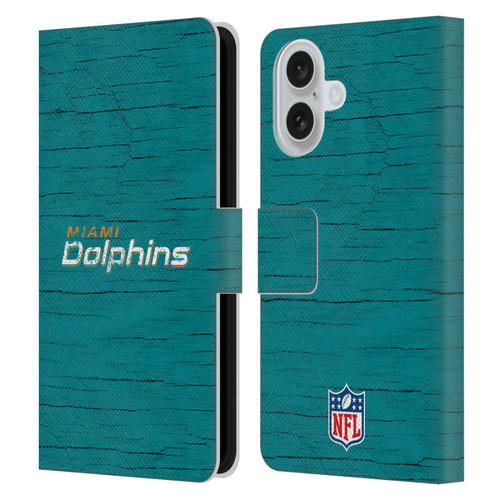 NFL Miami Dolphins Logo Distressed Look Leather Book Wallet Case Cover For Apple iPhone 16