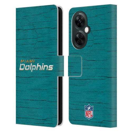 NFL Miami Dolphins Logo Distressed Look Leather Book Wallet Case Cover For OnePlus Nord CE 3 Lite 5G