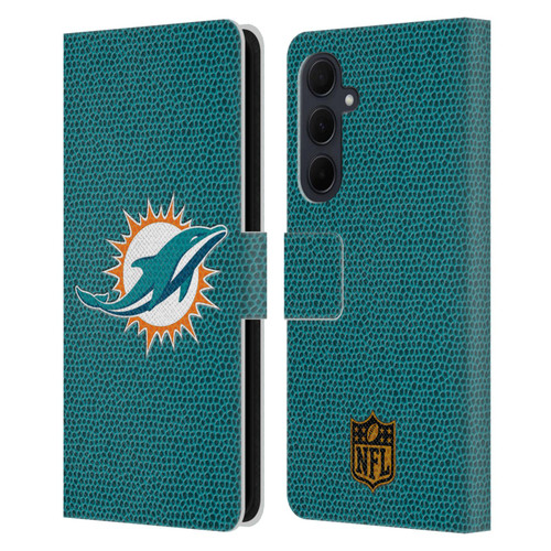 NFL Miami Dolphins Logo Football Leather Book Wallet Case Cover For Samsung Galaxy A35 5G