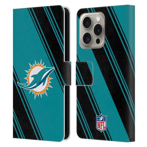 NFL Miami Dolphins Artwork Stripes Leather Book Wallet Case Cover For Apple iPhone 16 Pro