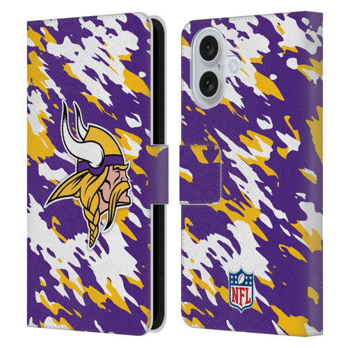 NFL Minnesota Vikings Logo Camou Leather Book Wallet Case Cover For Apple iPhone 16