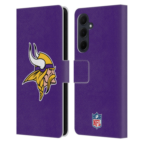 NFL Minnesota Vikings Logo Plain Leather Book Wallet Case Cover For Samsung Galaxy A35 5G