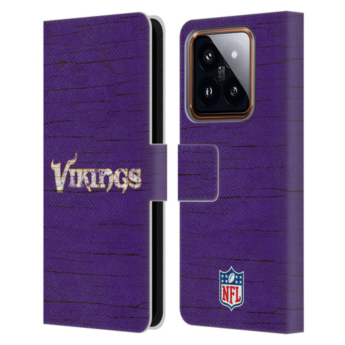 NFL Minnesota Vikings Logo Distressed Look Leather Book Wallet Case Cover For Xiaomi 14