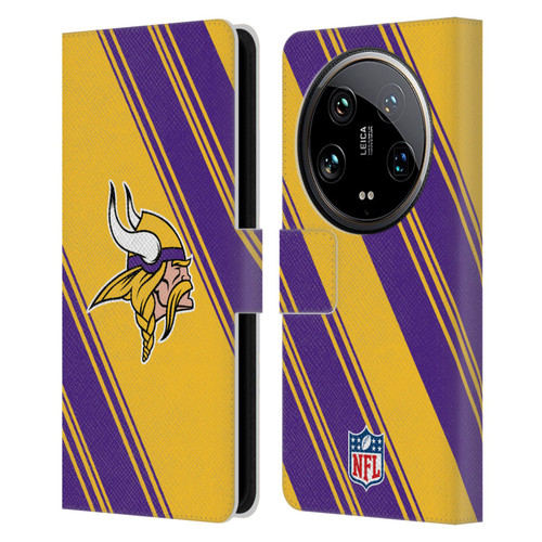 NFL Minnesota Vikings Artwork Stripes Leather Book Wallet Case Cover For Xiaomi 14 Ultra