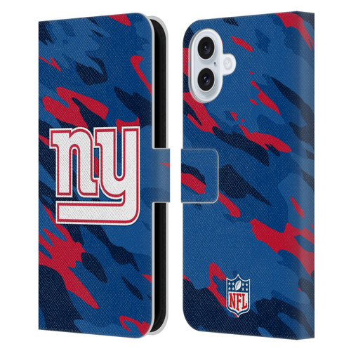 NFL New York Giants Logo Camou Leather Book Wallet Case Cover For Apple iPhone 16 Plus