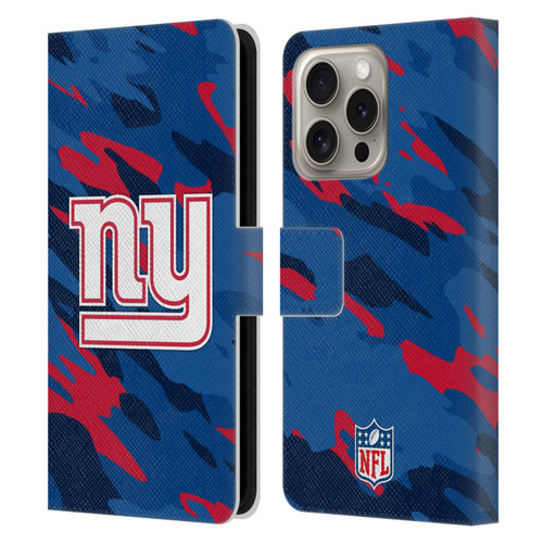 NFL New York Giants Logo Camou Leather Book Wallet Case Cover For Apple iPhone 16 Pro