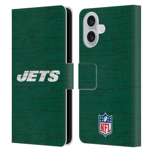 NFL New York Jets Logo Distressed Look Leather Book Wallet Case Cover For Apple iPhone 16