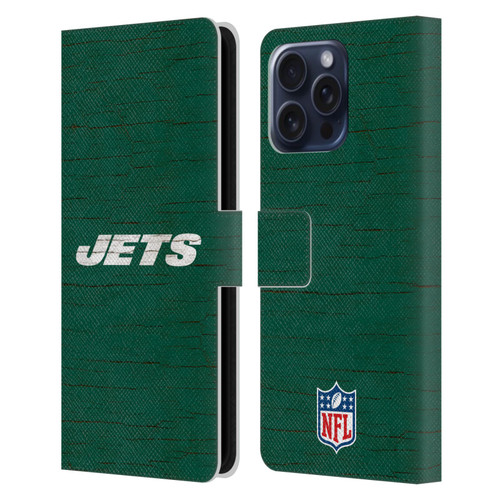 NFL New York Jets Logo Distressed Look Leather Book Wallet Case Cover For Apple iPhone 16 Pro Max