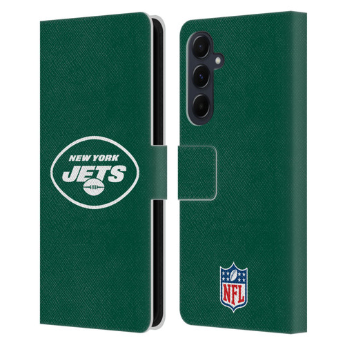 NFL New York Jets Logo Plain Leather Book Wallet Case Cover For Samsung Galaxy A55 5G