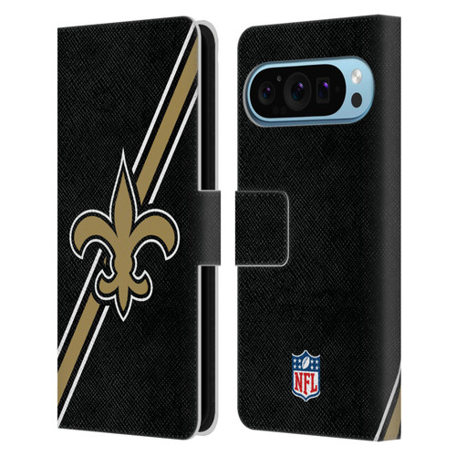 NFL New Orleans Saints Logo Stripes Leather Book Wallet Case Cover For Google Pixel 9 / Pixel 9 Pro