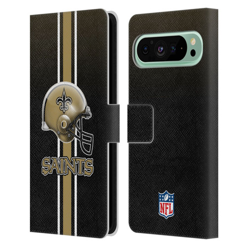 NFL New Orleans Saints Logo Helmet Leather Book Wallet Case Cover For Google Pixel 9 Pro XL