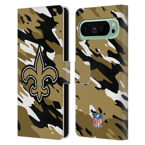 NFL New Orleans Saints Logo Camou Leather Book Wallet Case Cover For Google Pixel 9 Pro XL