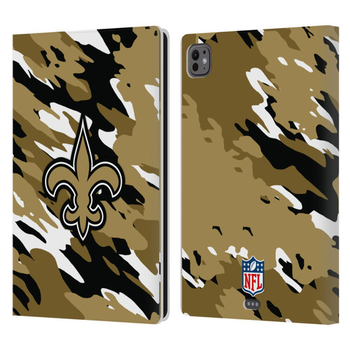 NFL New Orleans Saints Logo Camou Leather Book Wallet Case Cover For Apple iPad Pro 11 M4 2024