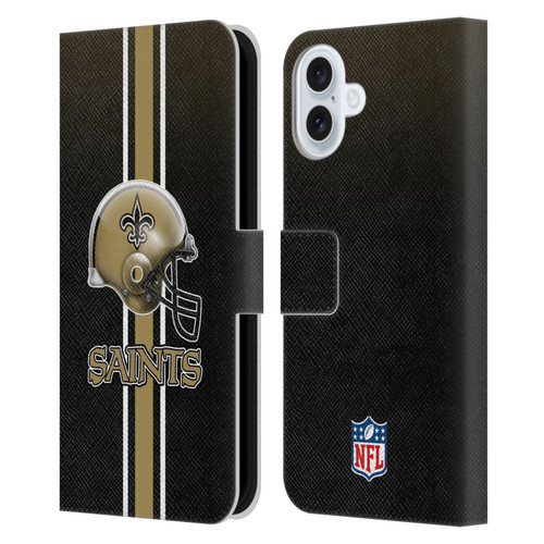 NFL New Orleans Saints Logo Helmet Leather Book Wallet Case Cover For Apple iPhone 16 Plus