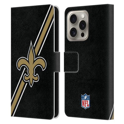 NFL New Orleans Saints Logo Stripes Leather Book Wallet Case Cover For Apple iPhone 16 Pro