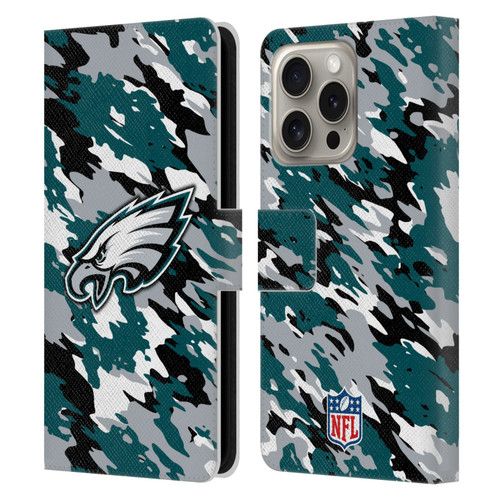 NFL Philadelphia Eagles Logo Camou Leather Book Wallet Case Cover For Apple iPhone 16 Pro