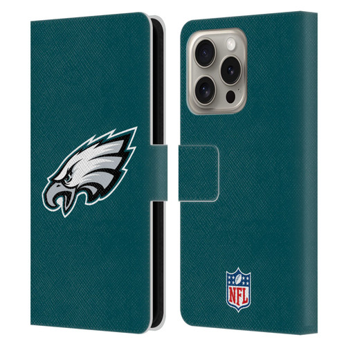 NFL Philadelphia Eagles Logo Plain Leather Book Wallet Case Cover For Apple iPhone 16 Pro