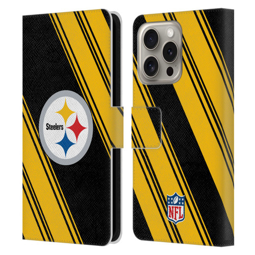 NFL Pittsburgh Steelers Artwork Stripes Leather Book Wallet Case Cover For Apple iPhone 16 Pro