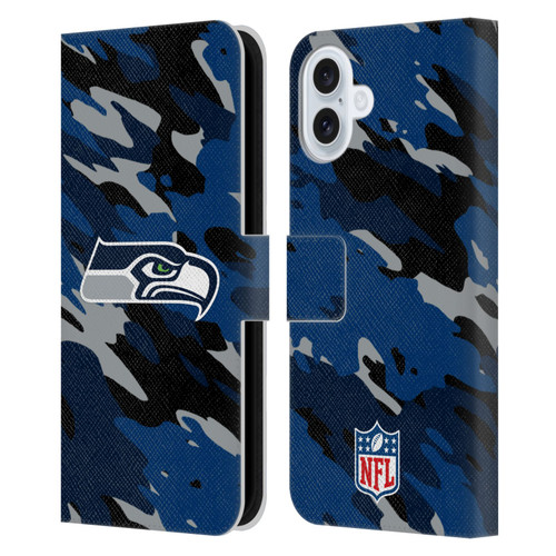 NFL Seattle Seahawks Logo Camou Leather Book Wallet Case Cover For Apple iPhone 16 Plus NFL Seattle Seahawks Logo Camou Leather Book Wallet Case Cover For Apple iPhone 16 Plus