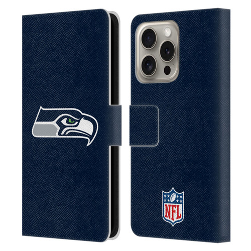 NFL Seattle Seahawks Logo Plain Leather Book Wallet Case Cover For Apple iPhone 16 Pro