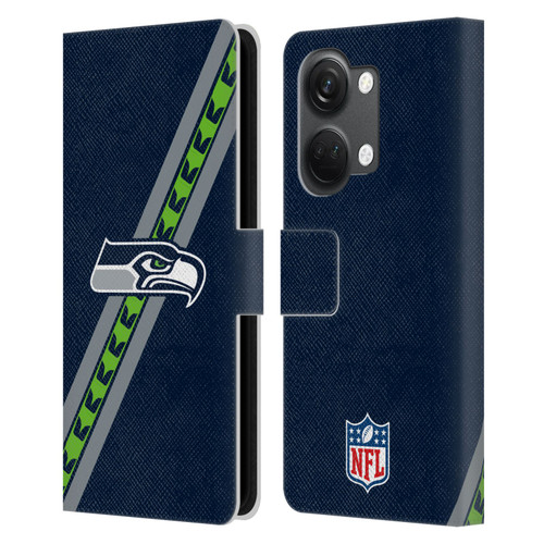 NFL Seattle Seahawks Logo Stripes Leather Book Wallet Case Cover For OnePlus Nord 3 5G