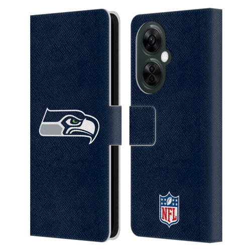 NFL Seattle Seahawks Logo Plain Leather Book Wallet Case Cover For OnePlus Nord CE 3 Lite 5G