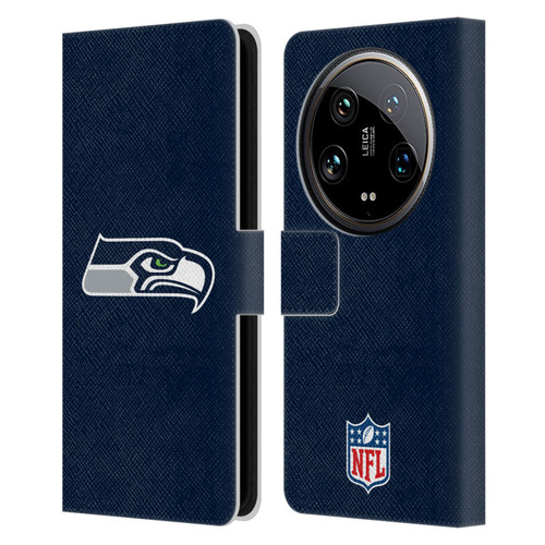 NFL Seattle Seahawks Logo Plain Leather Book Wallet Case Cover For Xiaomi 14 Ultra