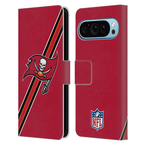 NFL Tampa Bay Buccaneers Logo Stripes Leather Book Wallet Case Cover For Google Pixel 9 / Pixel 9 Pro