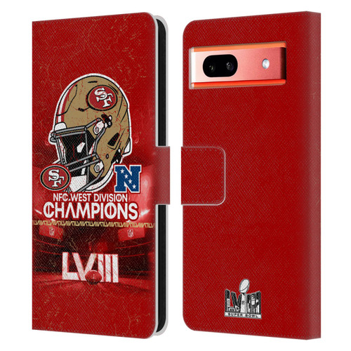 NFL 2024 Division Champions NFC Helmet 49ers Leather Book Wallet Case Cover For Google Pixel 7a