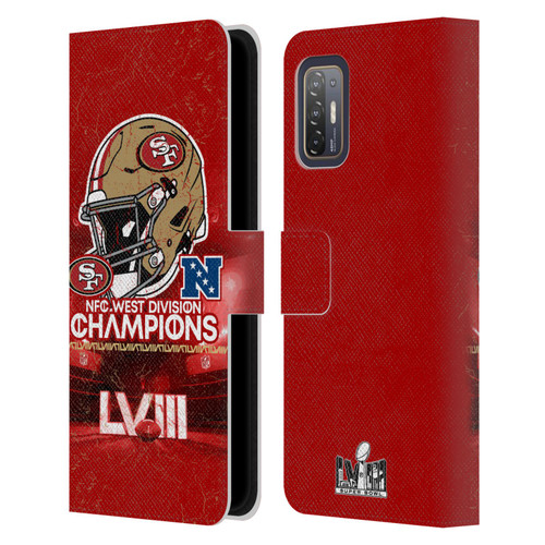 NFL 2024 Division Champions NFC Helmet 49ers Leather Book Wallet Case Cover For HTC Desire 21 Pro 5G