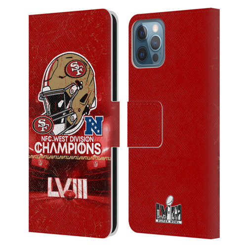 NFL 2024 Division Champions NFC Helmet 49ers Leather Book Wallet Case Cover For Apple iPhone 12 / iPhone 12 Pro