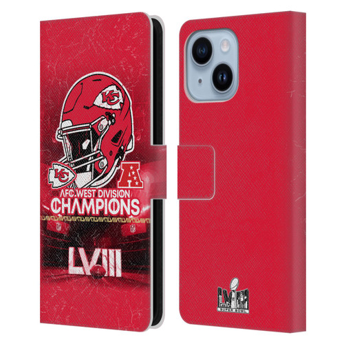 NFL 2024 Division Champions AFC Helmet Chiefs Leather Book Wallet Case Cover For Apple iPhone 14 Plus