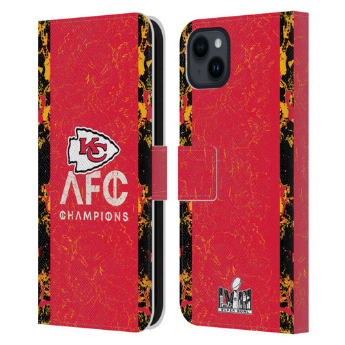 NFL 2024 Division Champions AFC Champ Chiefs Leather Book Wallet Case Cover For Apple iPhone 15 Plus