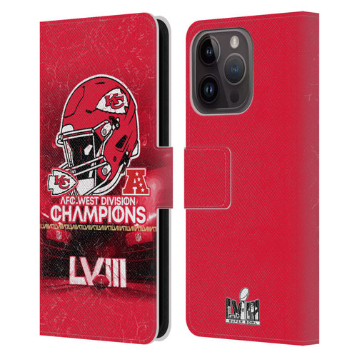 NFL 2024 Division Champions AFC Helmet Chiefs Leather Book Wallet Case Cover For Apple iPhone 15 Pro