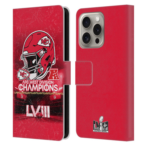NFL 2024 Division Champions AFC Helmet Chiefs Leather Book Wallet Case Cover For Apple iPhone 16 Pro