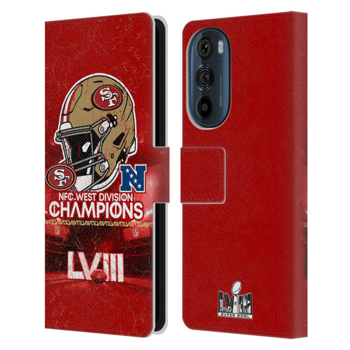 NFL 2024 Division Champions NFC Helmet 49ers Leather Book Wallet Case Cover For Motorola Edge 30