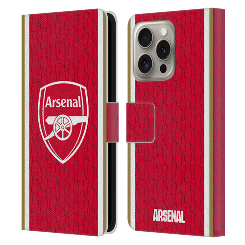 Arsenal FC 2023/24 Crest Kit Home Leather Book Wallet Case Cover For Apple iPhone 16 Pro