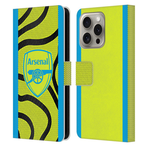 Arsenal FC 2023/24 Crest Kit Away Leather Book Wallet Case Cover For Apple iPhone 16 Pro