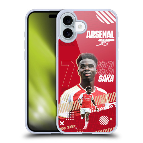 Arsenal FC 2023/24 First Team Bukayo Saka Soft Gel Case for Apple iPhone 16 Plus