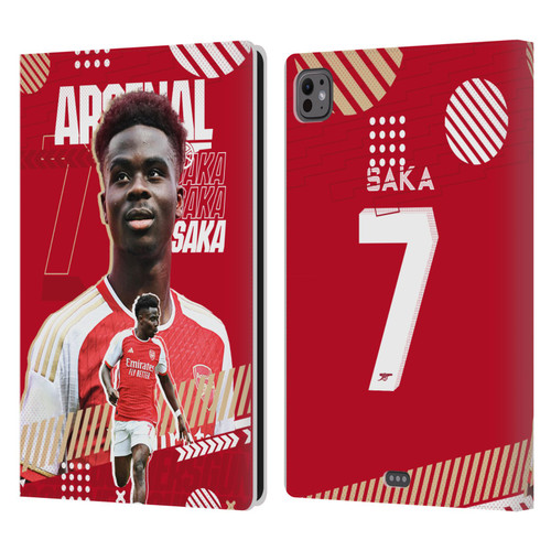 Arsenal FC 2023/24 First Team Bukayo Saka Leather Book Wallet Case Cover For Apple iPad Pro 11 M4 2024
