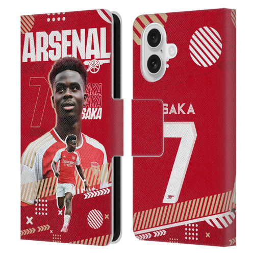 Arsenal FC 2023/24 First Team Bukayo Saka Leather Book Wallet Case Cover For Apple iPhone 16