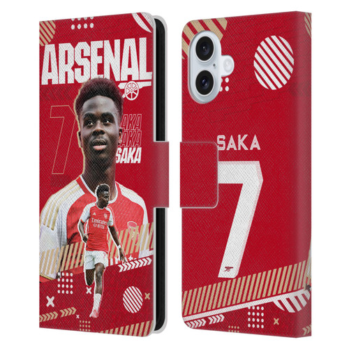 Arsenal FC 2023/24 First Team Bukayo Saka Leather Book Wallet Case Cover For Apple iPhone 16 Plus